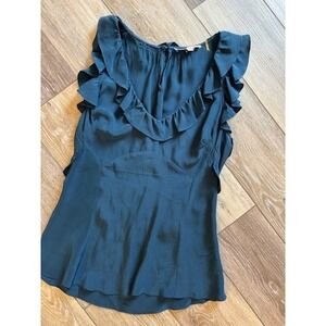 Rebecca Taylor Ruffle Top Sleeveless Blouse Teal Green Size 4